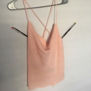 Scoop neck, cross back salmon blouse
